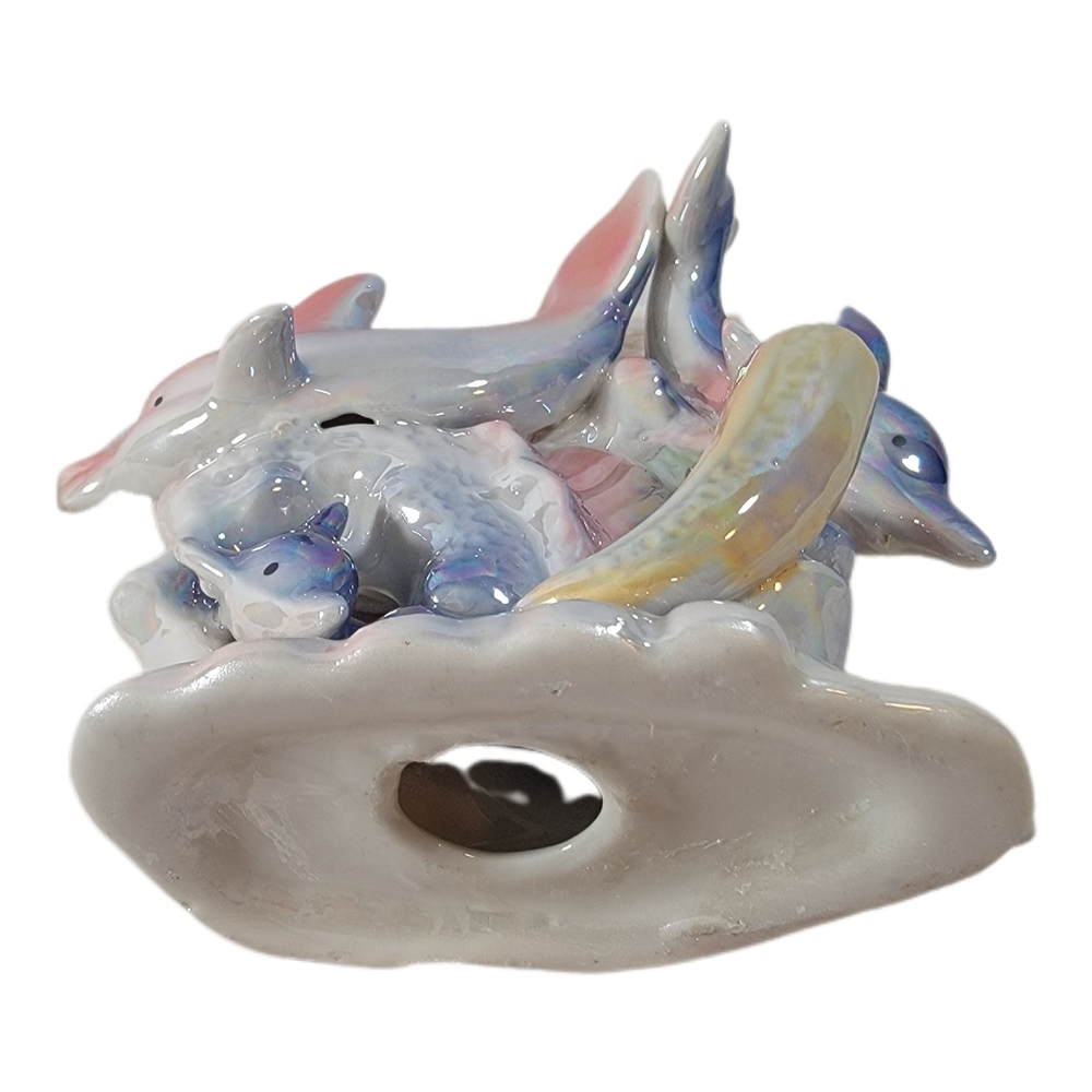 Dolphins and Coral Reefs L6"x5 1/2"Hx2" 1/2"W. Iridescent Ceramic Figurine - Picture 7 of 8